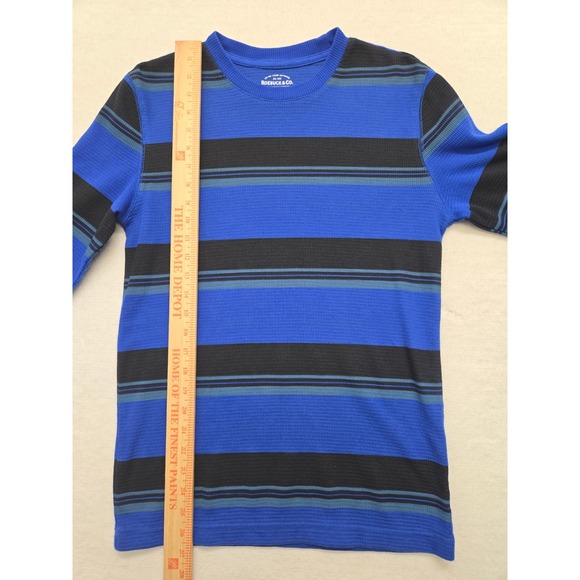 Roebuck & Co. Mens Small Long Sleeve Crew Neck Striped Waffle Knit Shirt Blue - Picture 3 of 6